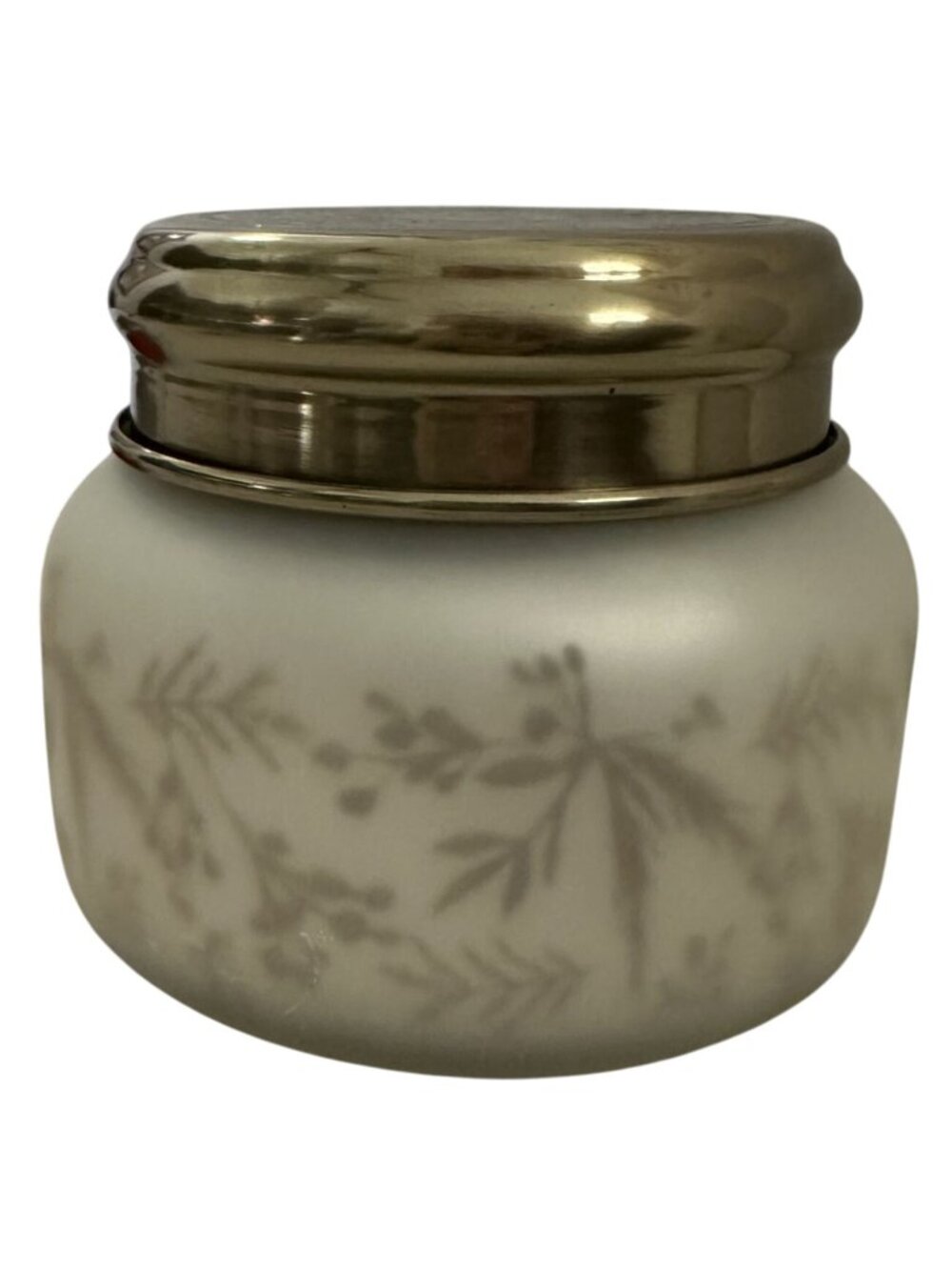 Capri Blue Empty Candle Jar 19oz Frosted Cream and Gold Botanical Brass Lid